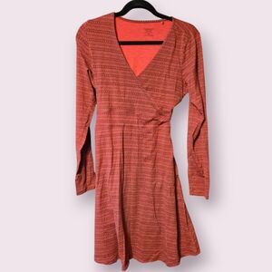 Toad & Co Dress Womens Medium Red Cue Wrap Mini Print Knit Pockets Organic Cotto